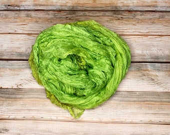 Pure 100% Silk Gauze Sparse Silk Green Hand Dyed Silk Margilan for Nunofelting Natural Silk for Felting Uzbekistan Silk