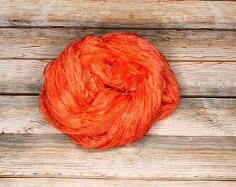 Pure 100% Silk Gauze Sparse Silk Orange Hand Dyed Silk Margilan for Nunofelting Natural Silk for Felting Uzbekistan Silk