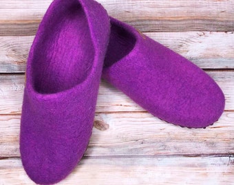 Wool Felt Slippers Purple Clog Home Shoes Eco Organic Slippers Winter Warm Slippers Natural House Slippers