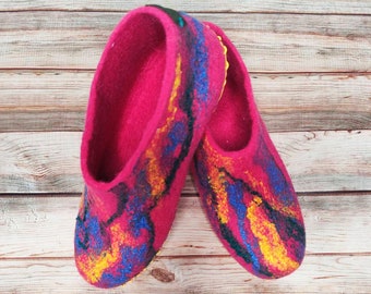 Felted Wool Slippers Woman Home Shoes Winter House Slippers Warm Pink Slippers