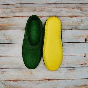 Felted Slippers Green Wool Slippers Woman Home Shoes Winter House Clog