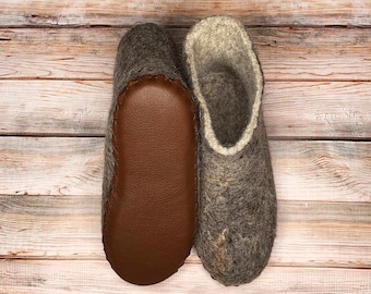 Tall Men Slippers Wool Felted Slippers Organic Beige Slippers Winter Warm Slippers Eco Home House Shoes