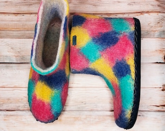 Unisex Wool Slippers Felted LGBTQ Slippers Tall Pride Home Slippers Winter Warm House Shoes Rainbow Slippers