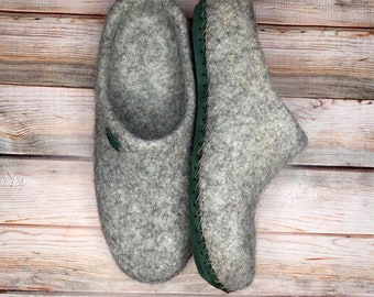 Felt Wool House Slippers Gray Woman Slippers Warm Winter Slippers Eco Organic Home Shoes