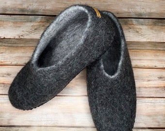 Men Wool Slippers Gray Felted Slippers Warm Winter House Slippers Eco Natural Slippers Organic Home Shoes