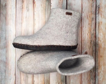 Tall Winter Slippers Beige Felted Slippers Wool Woman Slippers Warm Home Shoes With Sole Natural Slippers