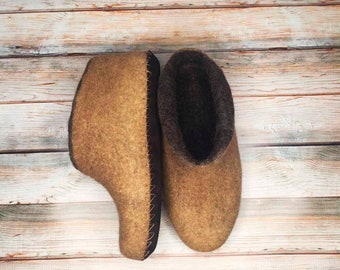 Wool Men Slippers Felted Brown Slippers Warm Eco Slippers Winter Home Shoes Natural Organic Slippers