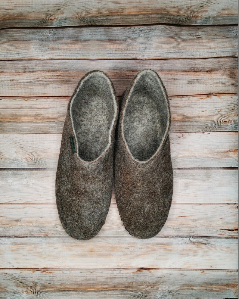 Felted Wool Slippers Brown Winter Slippers Men Warm Slippers Eco