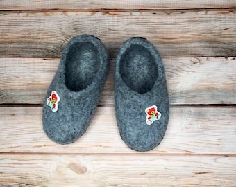 Baby Boy Gray Slippers Felted Woolen Slippers Natural Winter Slippers Warm Eco Home Shoes Kids House Slippers