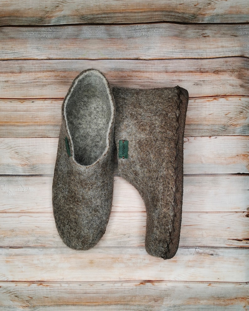 Felted Wool Slippers Brown Winter Slippers Men Warm Slippers Eco