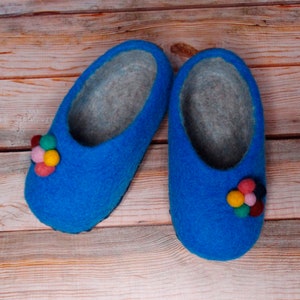 Kids Felted Slippers Wool Child Slippers Winter Warm Slippers Baby Blue Slippers Toddler Home Shoes Eco House Slippers