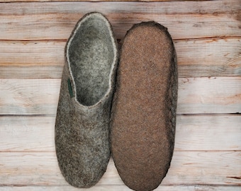 Felted Wool Slippers Brown Winter Slippers Men Warm Slippers Eco Natural Home Shoes Beige Organic House Slippers