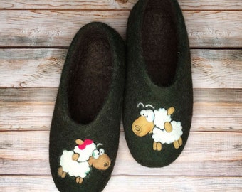 Wool Felted Slippers Warm Winter Slippers Woman Christmas Slippers Men Funny Slippers Sheep Home Eco Shoes