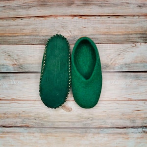 Wool Kids Slippers Green Baby Slippers Felted Children Slippers Winter Boys Home Shoes Warm Natural Slippers