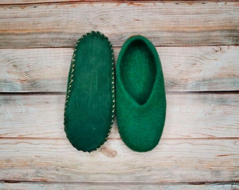 Wool Kids Slippers Green Baby Slippers Felted Children Slippers Winter Boys Home Shoes Warm Natural Slippers