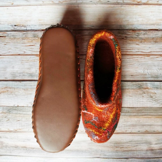 Felted Wool Slippers Woman Home Shoes Winter Tall House Slippers Warm Brown Slippers