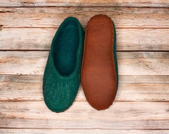 Felted Wool Slippers: Green Organic Home Shoes With Leather Sole