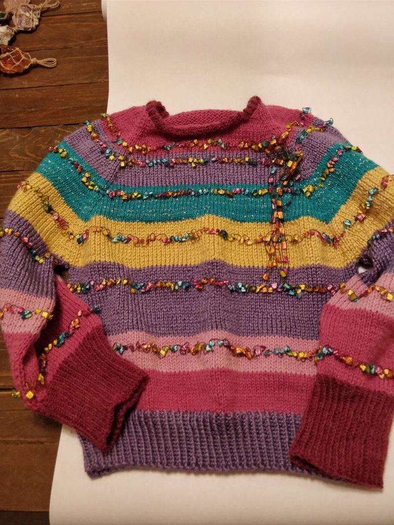 Hand Knit Unique Pullover Toddler Sweater Set Includes Matching Headband Ships Immediately! 2 Piece Set