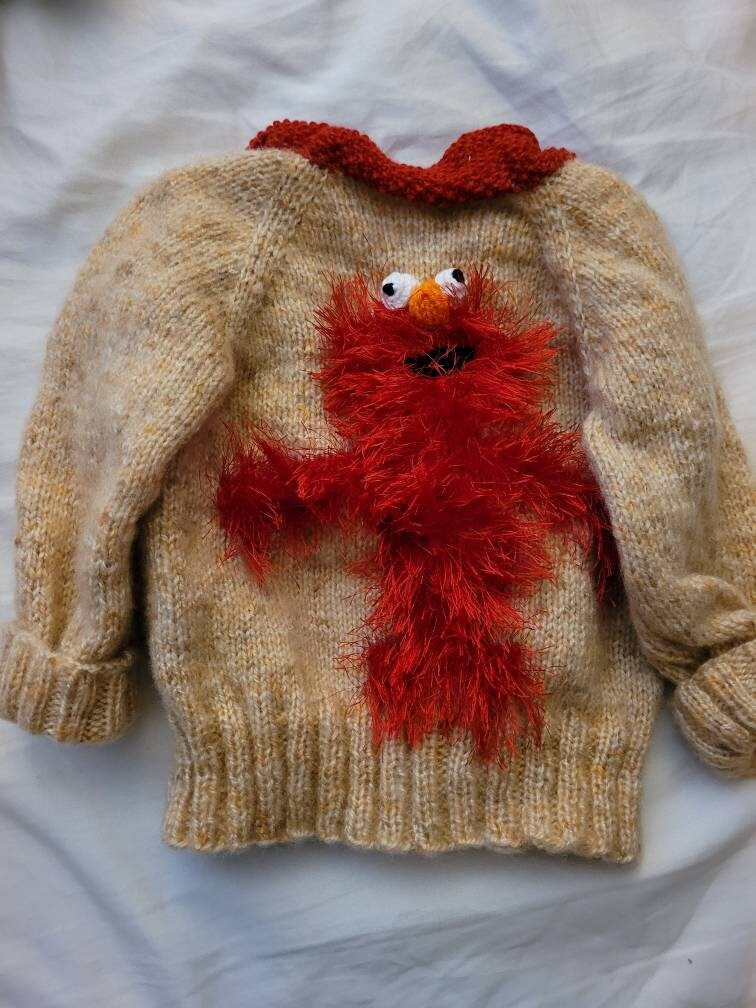 Hand Knit Toddler Elmo Sweater: Ships 
