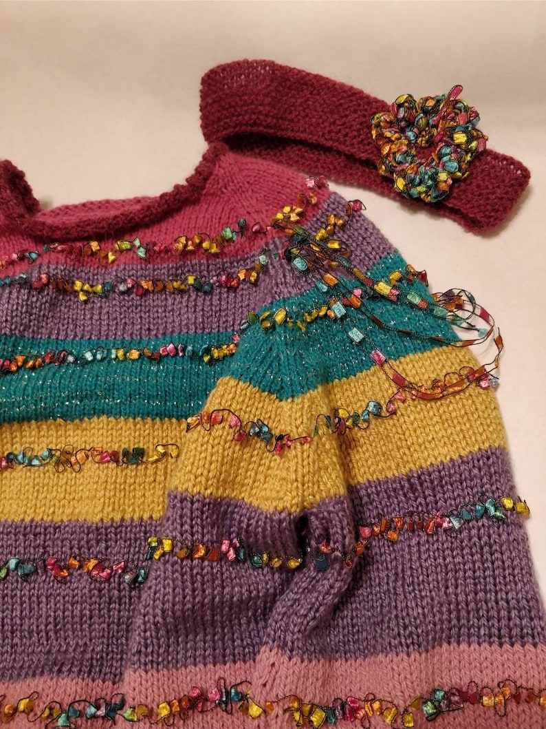 Hand Knit Unique Pullover Toddler Sweater Set Includes Matching Headband Ships Immediately! 2 Piece Set