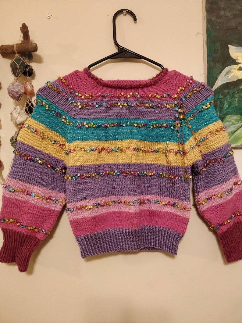 Hand Knit Unique Pullover Toddler Sweater Set Includes Matching Headband Ships Immediately! 2 Piece Set