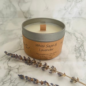 White Sage & Lavender Scented [wood wick] Soy Candle, Crackling Wooden Wick, Gifts for Her, Hostess Favours, Gifts for Mom