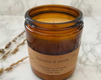 Amber Jar Mahogany Teakwood & Vanilla Scented cherry Wood Wick Soy Candle,  Wick, Gifts for Her, Hostess Favours 