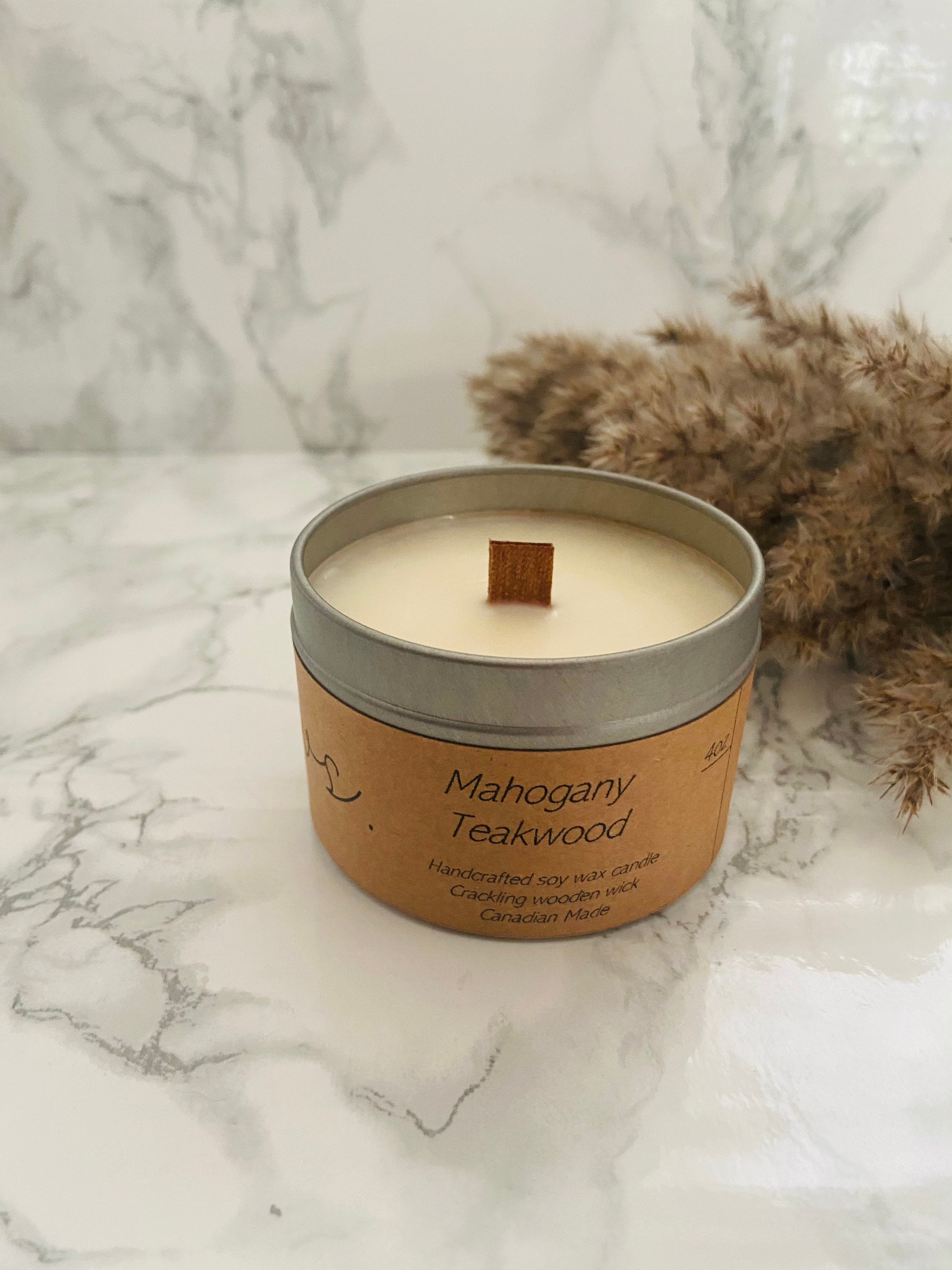 Mahogany Teakwood & Vanilla Scented cherry Wood Wick Soy Candle, Crackling  Wick, Gifts for Her, Hostess Favours 