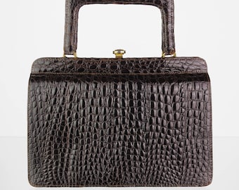 Genuine leather vintage handbag with Kroko embossing