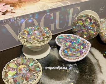 Bling Pop Socket w Iridescent Crystals Phone Holder Ring | Adheres to ANY Phone
