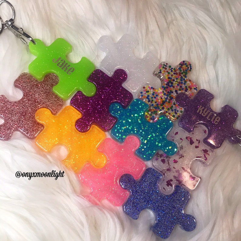 Autism Awareness Puzzle Glitter Colorful Keychain Optional Etsy
