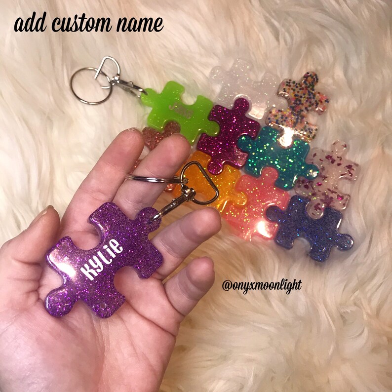 Autism Awareness Puzzle Glitter Colorful Keychain Optional Etsy