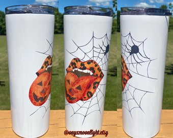 Spooky Fall 20oz Stainless Steel Tumbler | Cheetah Lips + Spider Web