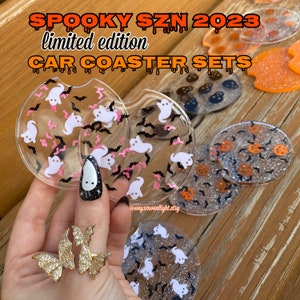 SPOOKY LIMITED EDITION Coasters 2 Set More Colors | Get Perfect Size! 2.8” or 2.5”! You Choose Preferred Sizing! Fall 2023