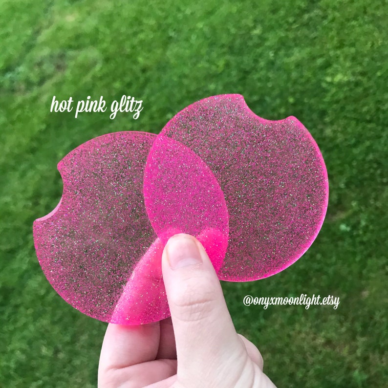 Car Coasters Set/Pair That Will Fit Car Properly Glitter Car Coasters 2.8 & 2.5 You Pick Proper Size. Butterflies More hot pink glitz