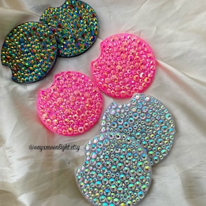 Car Coaster Set w Bling Rhinestones YOU Pick Size for Perfect Fit SHIPS FREE over 35 image 1