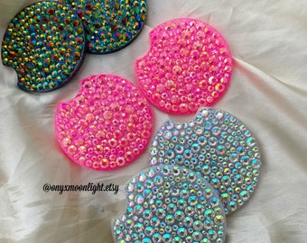 Car Coaster Set w Bling Rhinestones | YOU Pick Size for Perfect Fit | SHIPS FREE over 35!