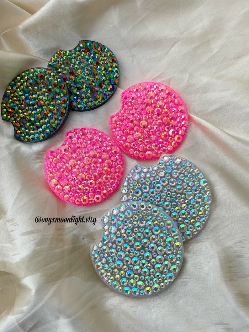 Car Coaster Set w Bling Rhinestones YOU Pick Size for Perfect Fit SHIPS FREE over 35 image 1