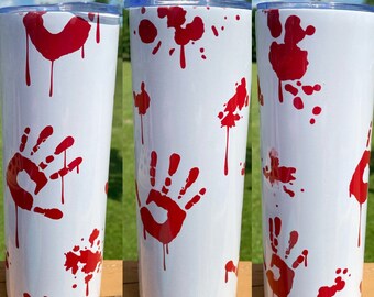 20 oz Bloody Handprint Horror Crime Scene Stainless Steel Tumbler | CLOSEOUT Tumbler SALE!