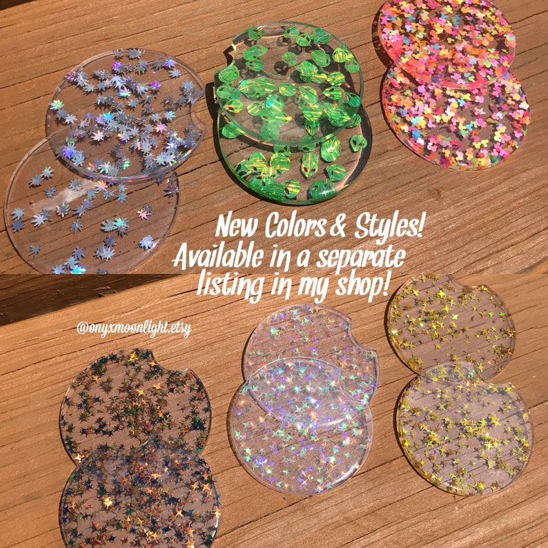 Car Coasters Set/Pair That Will Fit Car Properly Glitter Car Coasters 2.8 & 2.5 You Pick Proper Size. Butterflies More image 8