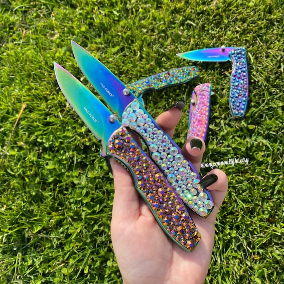 Rainbow Chrome Holo Iridescent Pocket Knife W/ Crystals Bling Knife Pocket  Knife for Women or Men -  Canada