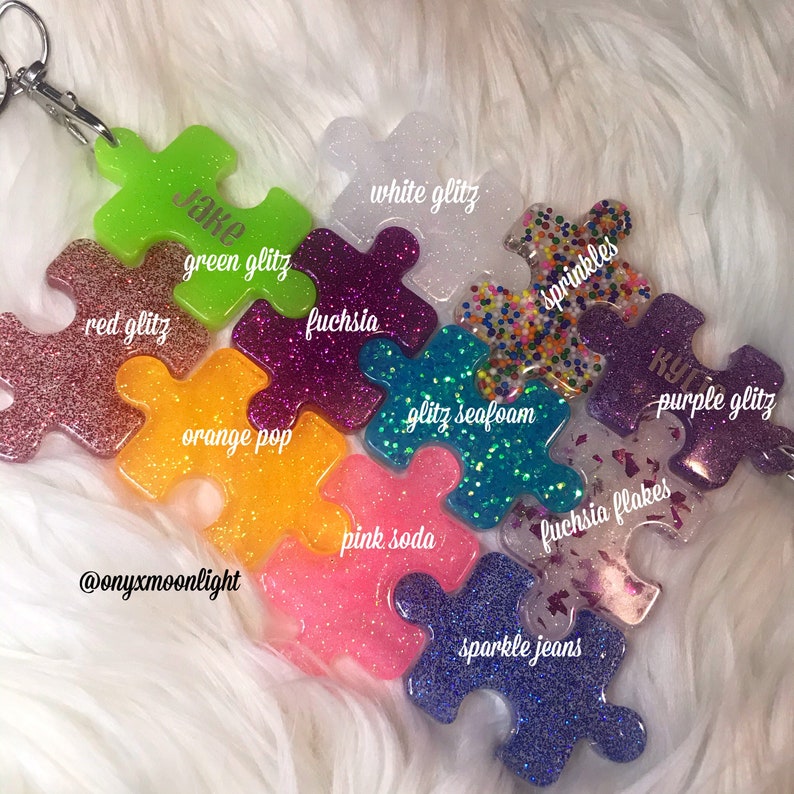 Autism Awareness Puzzle Glitter Colorful Keychain Optional Etsy
