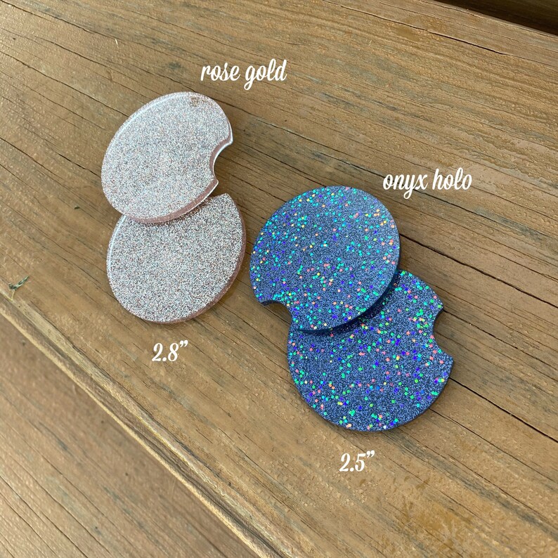 Car Coasters Set/Pair That Will Fit Car Properly Glitter Car Coasters 2.8 & 2.5 You Pick Proper Size. Butterflies More image 3