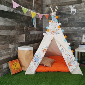 Kids Teepee Tent Happy Campers Fox Bear Owl Koala Floor Mat Play tent Kids tipi Girls teepee Children teepee Large teepee Playhouse