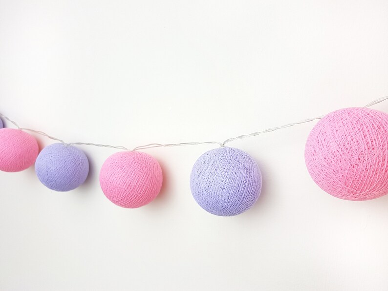 fairy lights garland home decor lighting nursery decor lamps birthday gift wedding gift boho Pink /& Lavender Cotton ball string lights
