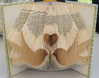 Folded Book Art: Doves and heart