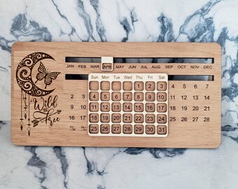 Perpetual wooden desk calendar - Florals and Mandalas