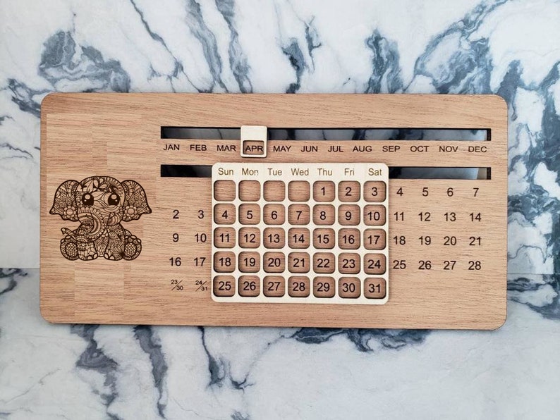 Perpetual wooden desk calendar Animals Pic 2