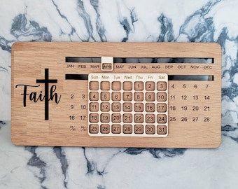 Perpetual wooden desk calendar - Faith