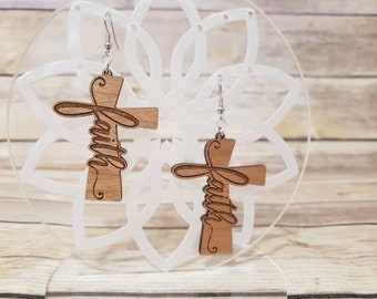 Laser cut  Wooden cross earrings